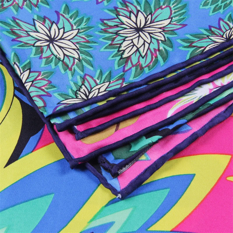 POBING Twill Silk Scarf Women Three Giraffes Square Scarves Manual Hand Rolled Echarpes Foulards Femme Wrap Bandana Hijab 90CM