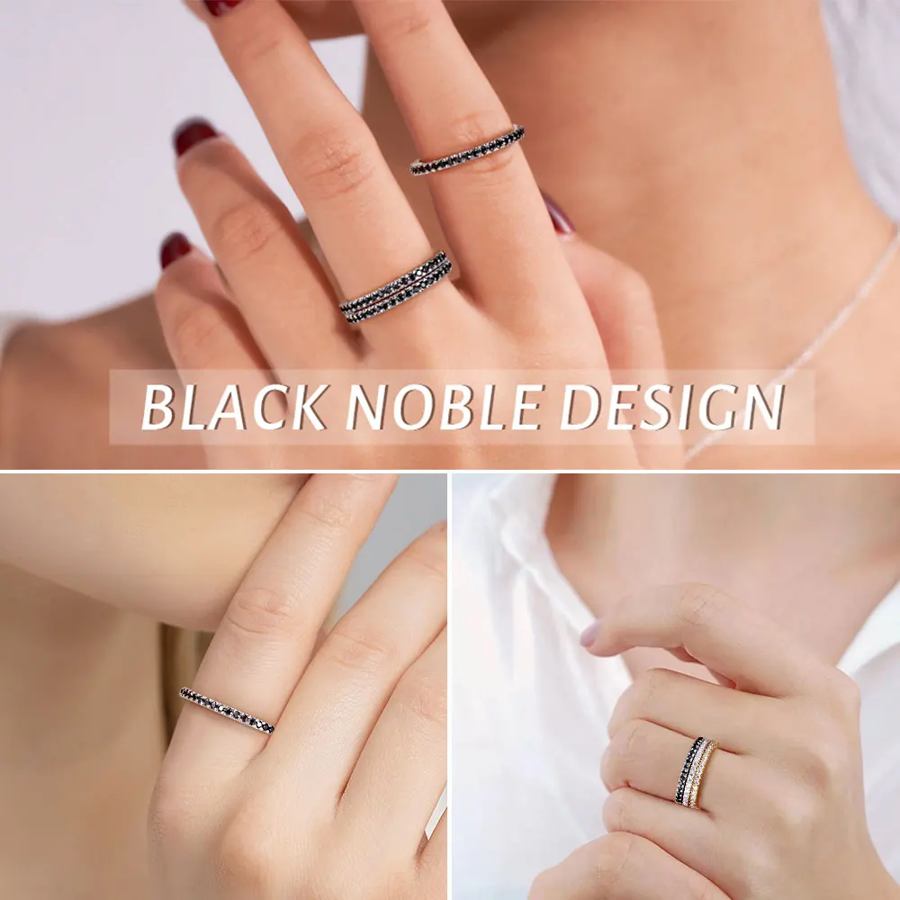 

LinkerLove Eternity Black Moissanite Ring Stackable Diamond Wedding Band for Women S925 Sterling Silver Engagement Ring Jewelry
