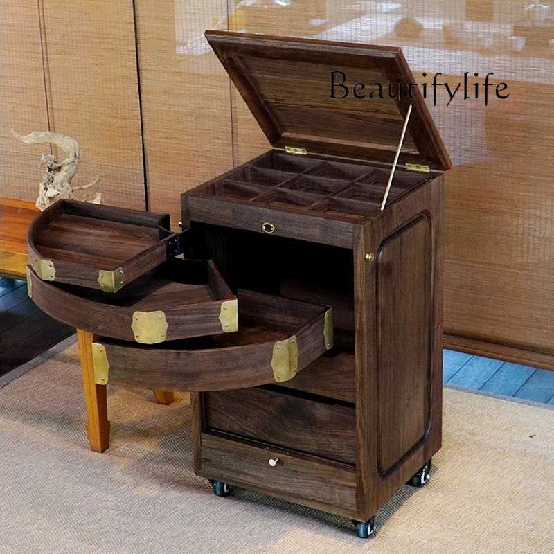 أمريكا الشمالية الجوز الأسود صندوق مجوهرات القرون الوسطى خزانة طقم شاي تخزين عرض خزانة خشبية صلبة الموضة