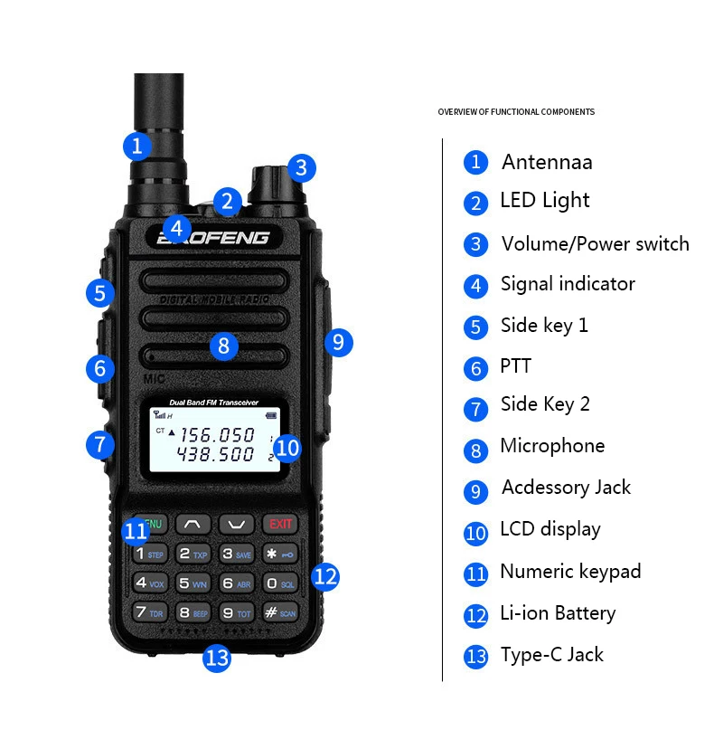 Baofeng-walkie-talkie UV13Pro, interfono inalámbrico de alta potencia para exteriores, de largo alcance, Baofeng 8R, Radio bidireccional CB, compatible con TYPE-C USB