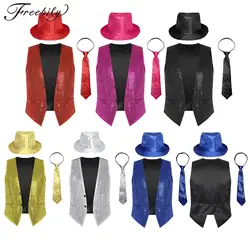 Mens Clubwear Sparkling Sequin Vest Sleeveless Waistcoat Jazz Dance Performance Costume for Hiphop Festival Rave Party Clothes