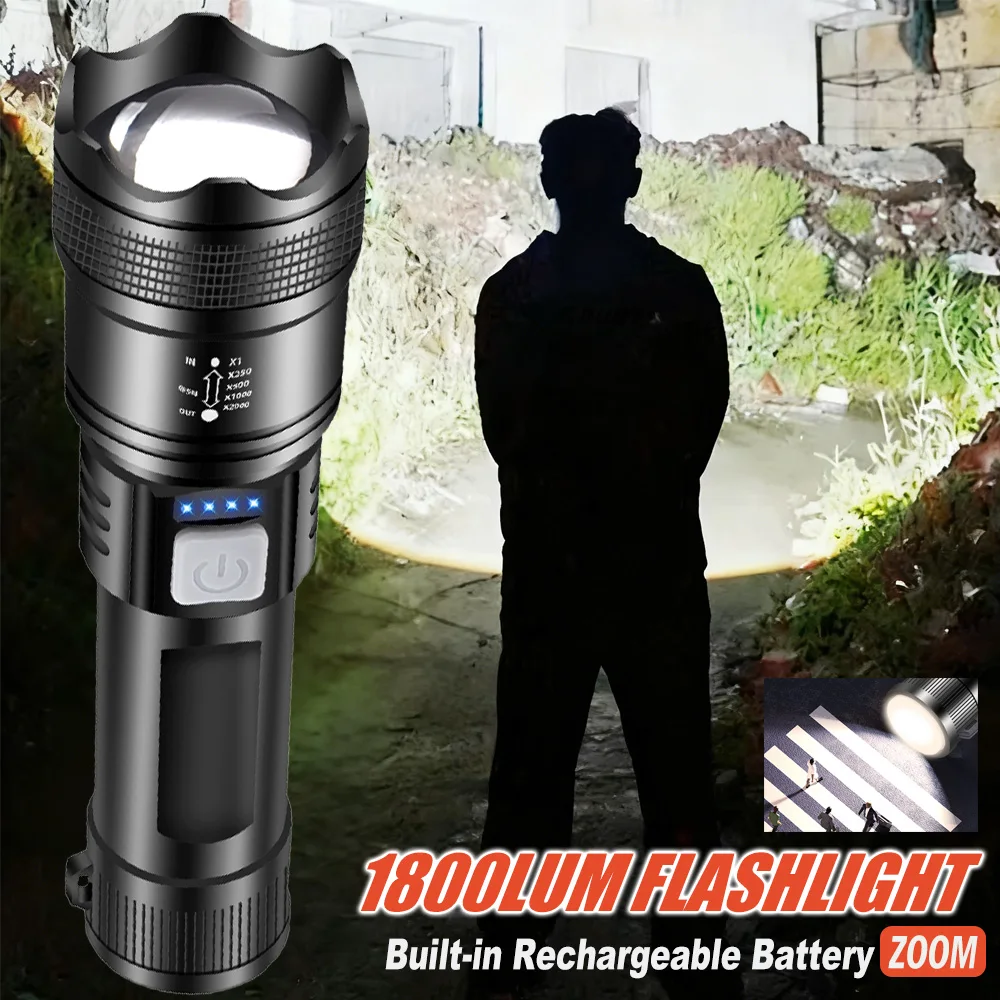 Portable High Power Led Flashlights USB Rechargeable Tactical Torch With Display Screen Camping Fishing Emergency Zoom Lantern