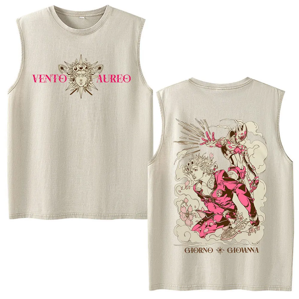 Anime Jojo Bizarre Adventure Dio Brando Jotaro Kujo Vintage Washed Tank Tops Men's Clothing Sleeveless Vest T-shirts Streetwear view 4
