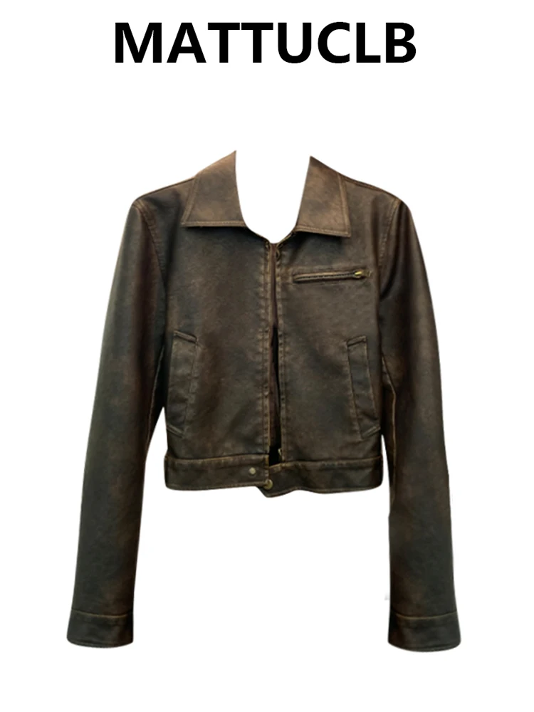 

2025 Fall Winter Women Japanese 2000s Vintage Crop Leather Jacket Grunge Outwear Racer Jacket Y2k Tomboy Coat Harajuku Tide New