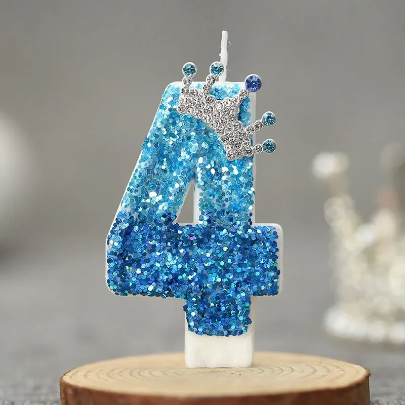 New 0 1 2 3 4 5 6 7 8 9 Number Cake Candle Kawaii Queen Elsa Blue Crown Children's Themed Party Candles Elsa Candle Gifts