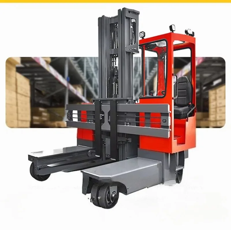 Heavy Duty Seated Wide Body Multi-Directional Forklift, Electric 4 Way Side Loader For Long Material Handling