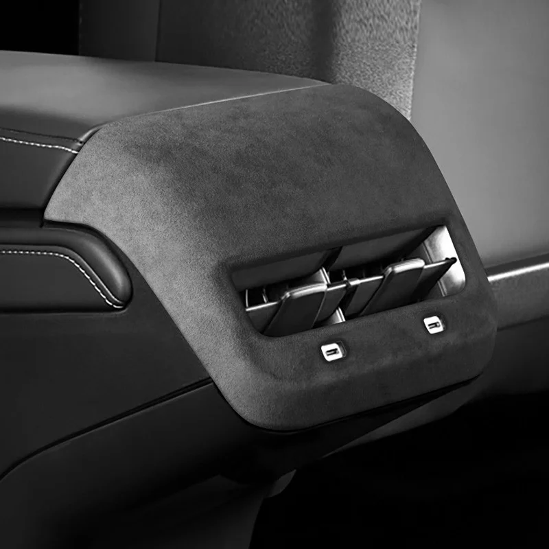 Center Armrest Rear Air Vent Decorative Frame Super Suede Accessories For Tesla Model 3 Model Y 2018 2019 2020 2021 2022 view 2