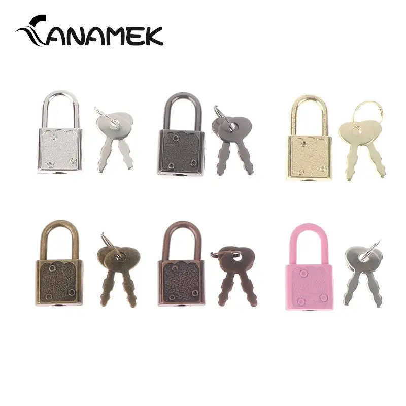 1Set Diary Book Suitcase Rectangle Padlocks Mini Luggage Hardware Locks With Key Lock For Travel Wedding Jewelry Box 