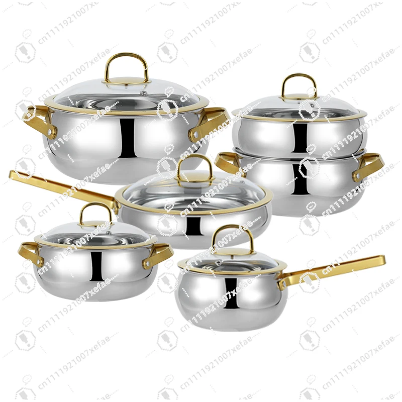 Gold Deluxe Stainless Steel Cookware Set with Triple Steel Design with Glass Lid and Non-Stick Pot