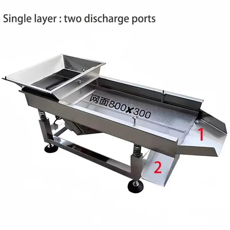 Mesin penyaring getar industri berlapis tunggal dan ganda, ukuran 30 * 80cm, terbuat dari baja tahan karat, dengan layar elektrik linier.