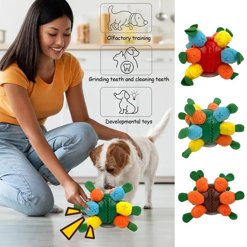 Sniffle Interactive Treat Ball Carrot Design Dog Enrichment Chew Toys Portable Snuffle Toy With Sound Encourage Foraging Skills