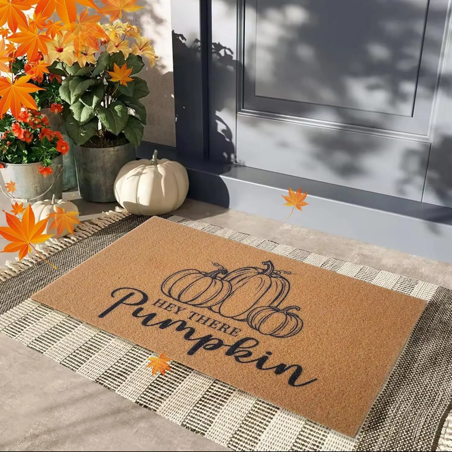 Halloween Decorative Entryway Doormat, Cartoon Pumpkin Print Non Slip Floor Mat, Easy Clean Front Door Rug for Holiday Home Deco