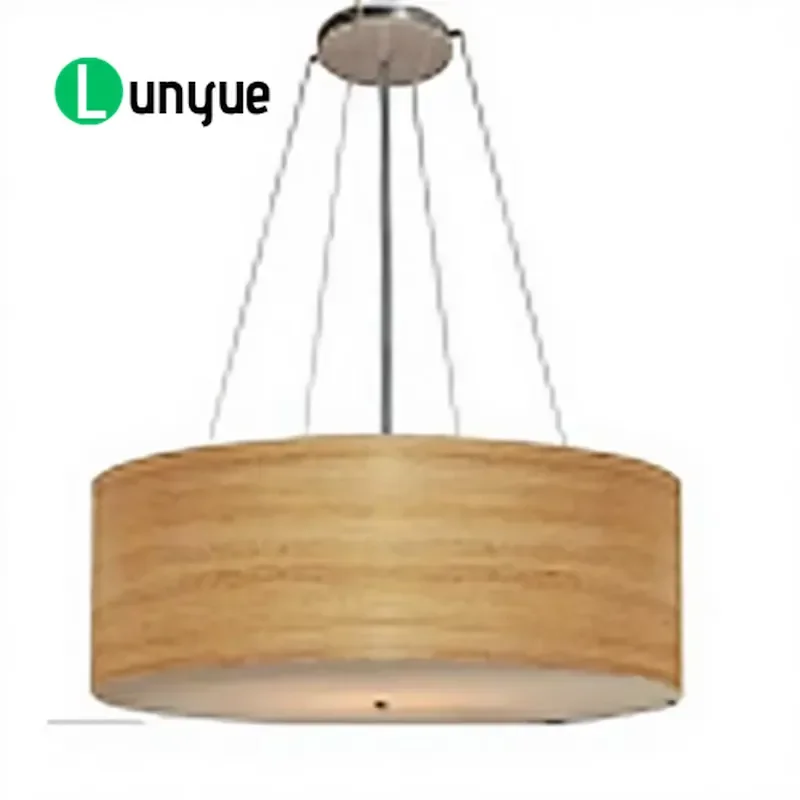 UL Certified Wood Veneer Chandelier Opal White Acrylic Diffuser Ceiling Light for Hotel Restaurant Home Decor Modern Lighting