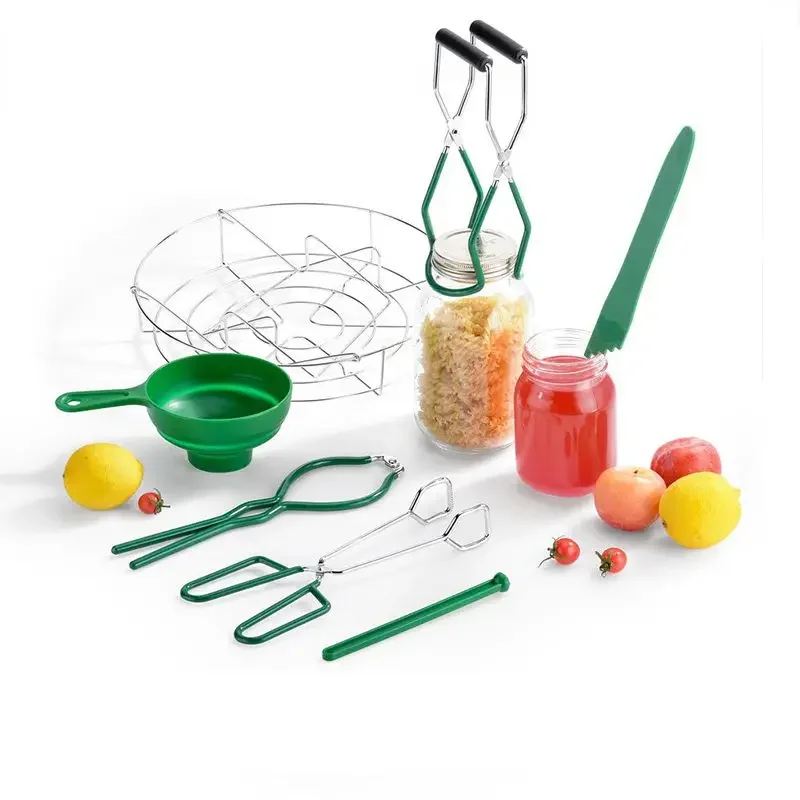 Canning Supplies Starter Kit, 7-Pieces Stainless Steel Canning Set Included Canning Rack, Canning Funnel, Magnetic Jar Lifter, Jar Wrench, Lid Lifter Canning Pot Accessories (Green)