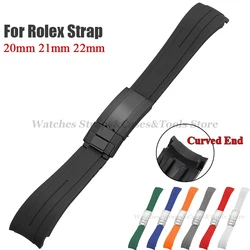 20mm 21mm 22mm Curved Rubber Watch Strap for Rolex for DAYTONA for SUBMARINER Wristband Black Buckle Silicone Men Sport Bracelet