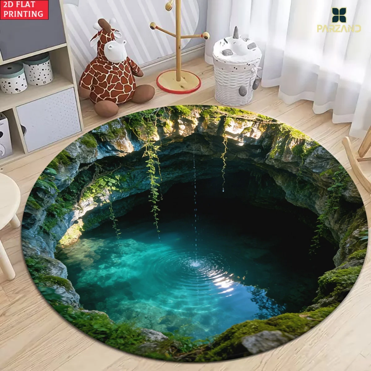 Xmas Gift Box Printed Circular Area Rug, Holly Bell Winter Pattern Non Slip Washable Round Floor Mat, Classic Holiday Ground
