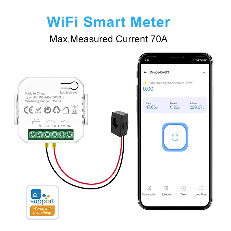 Ewelink Smart WiFi Energy Meter Bidirection 1Way Interruptor Switch with Clamp App Monitor Solar Produced and Consumed Power