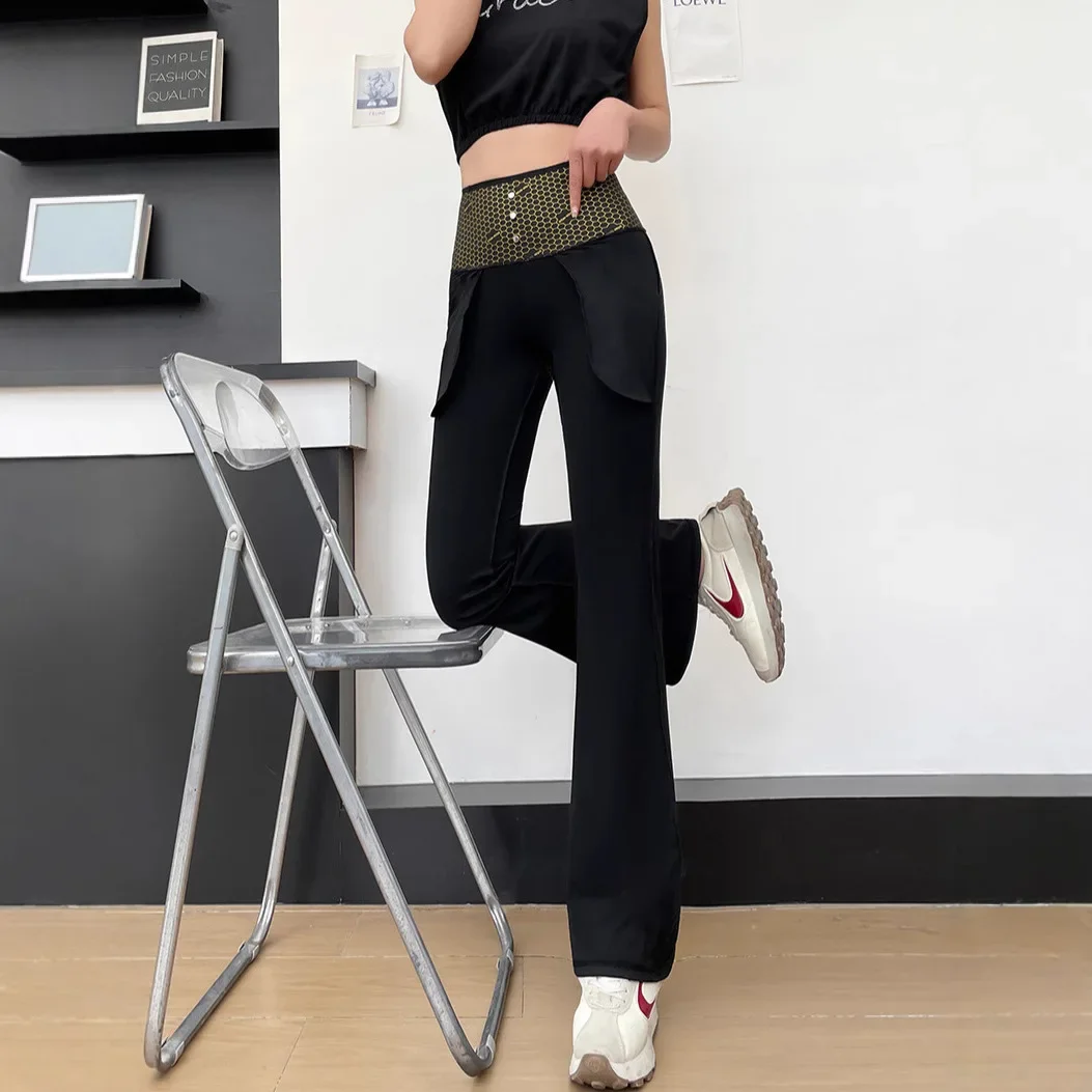 ارتفاع الخصر جرس أسفل السراويل النسائية سليم صالح عارضة السراويل أربعة مواسم نمط مطاطا حزام المألوف الربيع الصيف #2