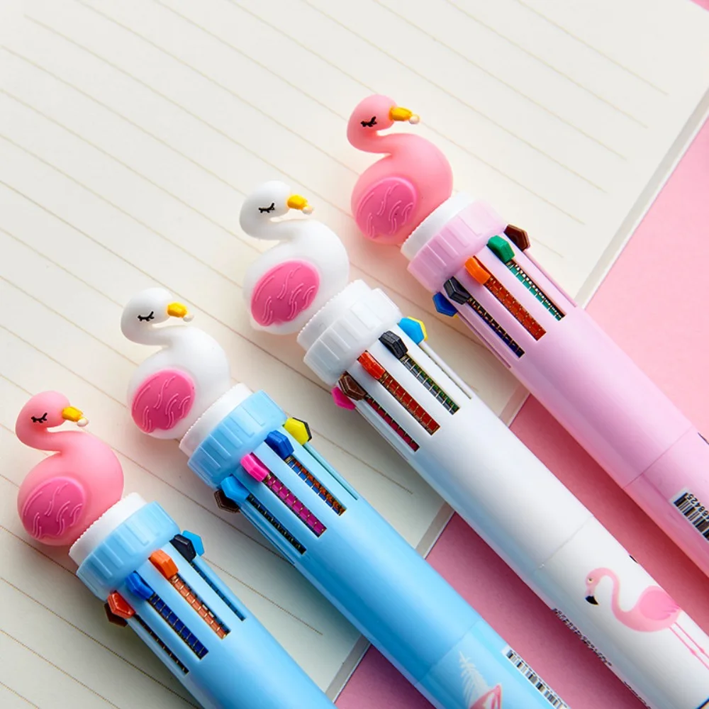 12 Pcs Wholesale Cartoon Cute Flamingo 10 Colors Ballpoint Pens for Student Office Writing Supplies Back To School