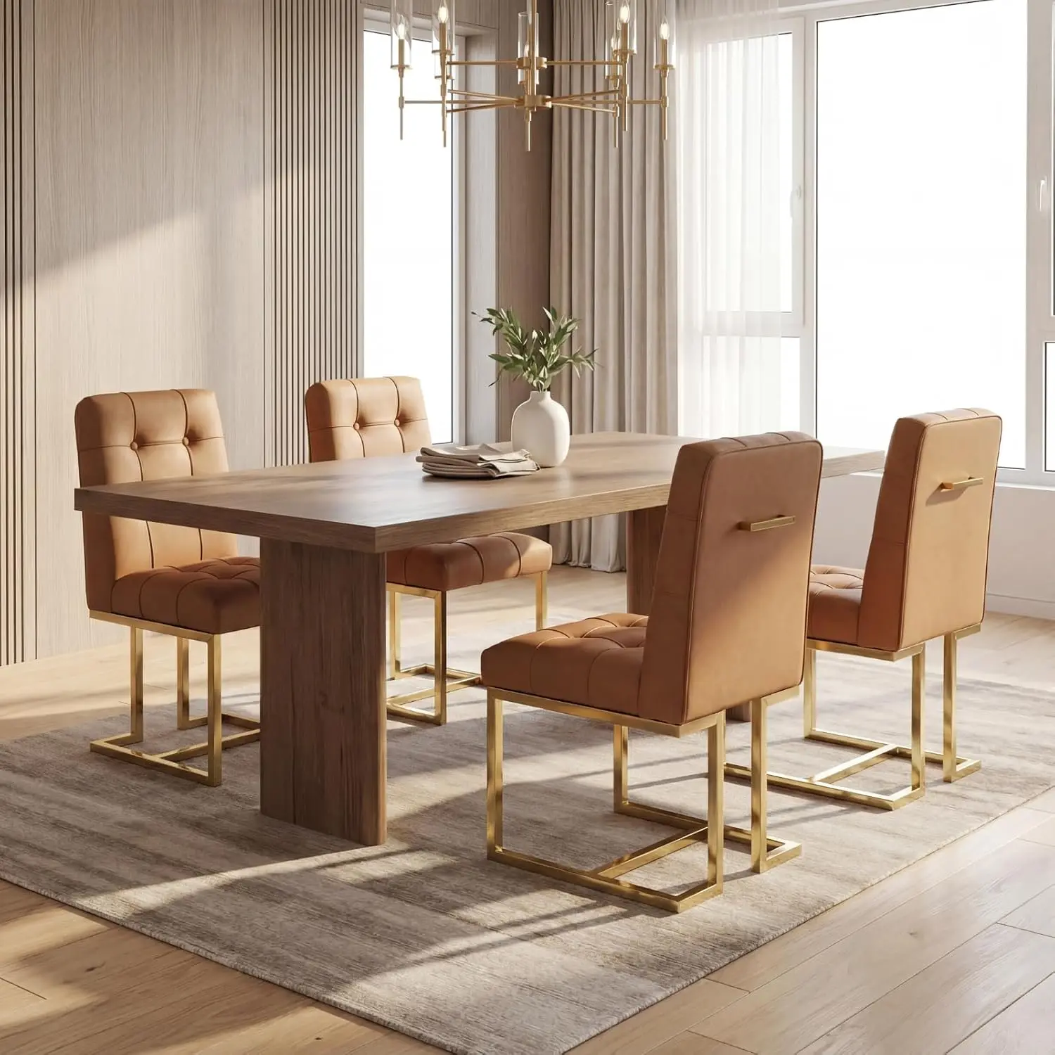 PU Leather Dining Chair Set of 4 with Gold Handle for Kitchen Living Room Restaurant, Customized