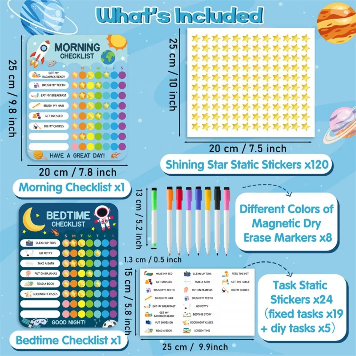 Morning Bedtime Routine Chart Poster Magnetic Sticker for Kids Toddlers Daily Visual Schedule Routine Checklist Reward Chart
