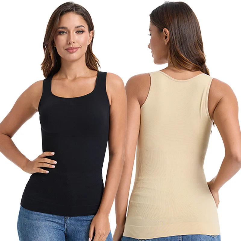 

Women Compression Tank Top Removable Padded Underwear Tummy Control Sexy Shapewear Square Neck Faja Corset Widen Hem Soft Vest