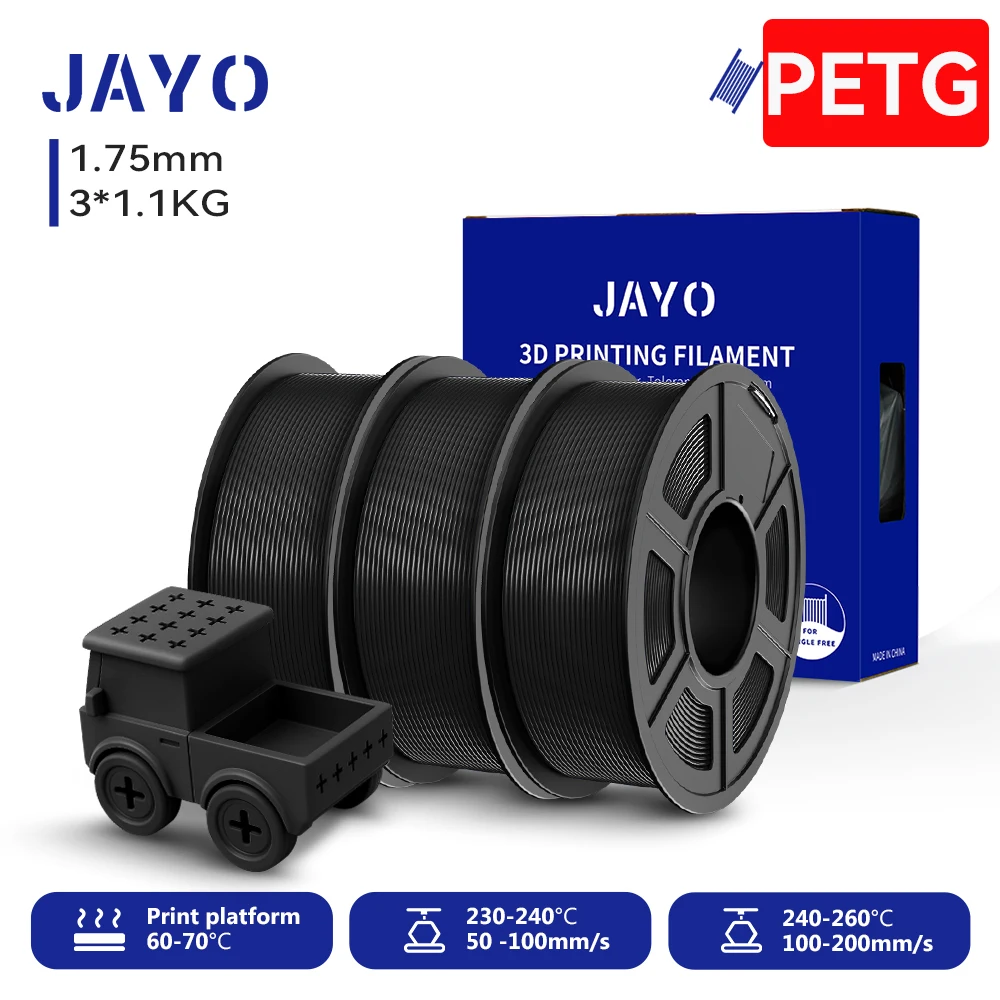 JAYO PETG/High Speed Matte PETG 3D Printing Filament 1.75MM Mix-Kleuren & Geen bubbels & Niet giftig Voor 3D Printer & Pen 3Rolls