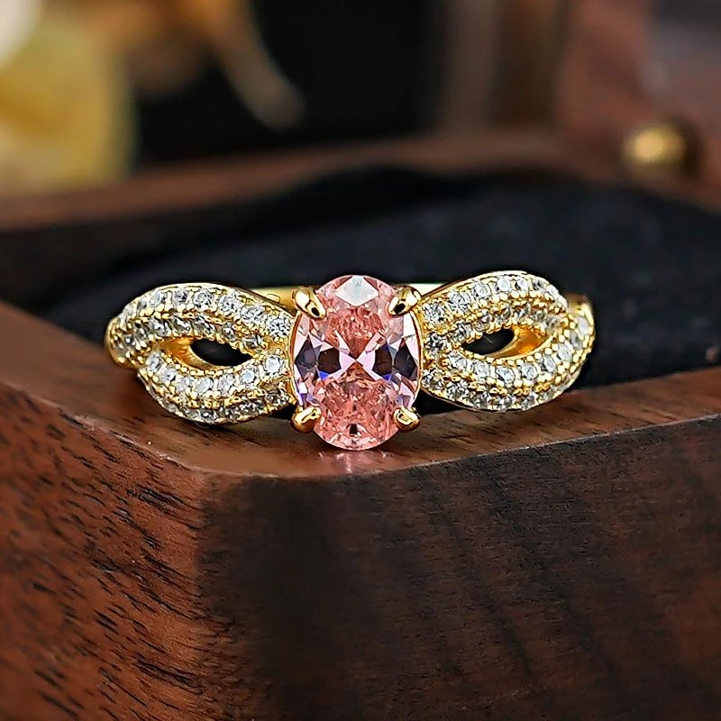 Karachis Padparadscha Bow Ring S925 Silver Inlaid with High Carbon Diamonds Retro Niche Light Luxury Versatile Jewelry