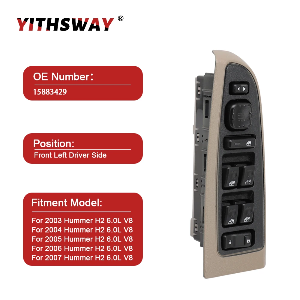 Beige Front Driver Power Window Switch for Hummer H2 2003 2004 2005 2006 2007 Master Control Switch with Folding Mirror 15883429