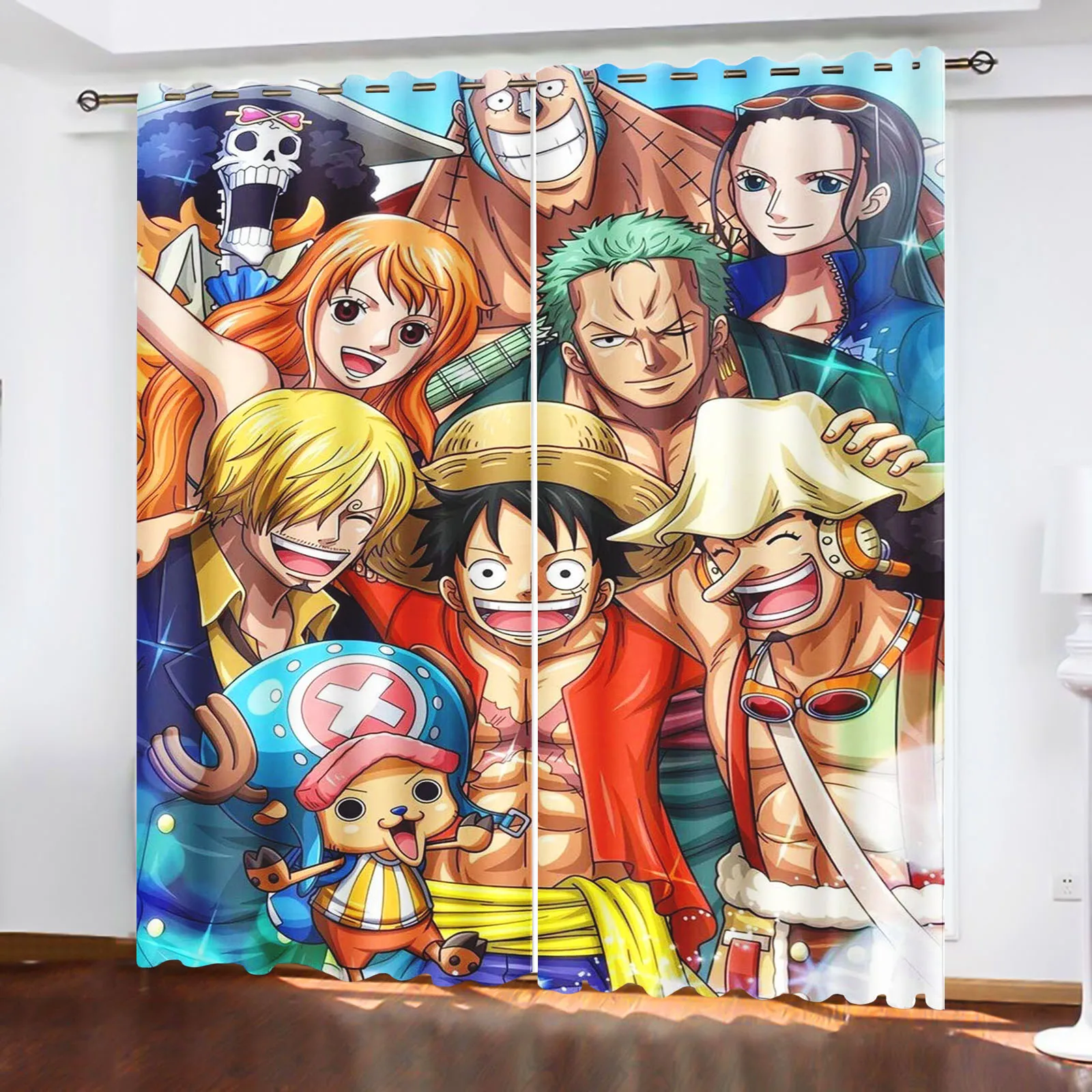 Monkey D Luffy cortina de dibujos animados para el hogar, una pieza, impresión linda, cortinas de filtrado de luz, sala de estar, dormitorio, protección contra el calor y el sol