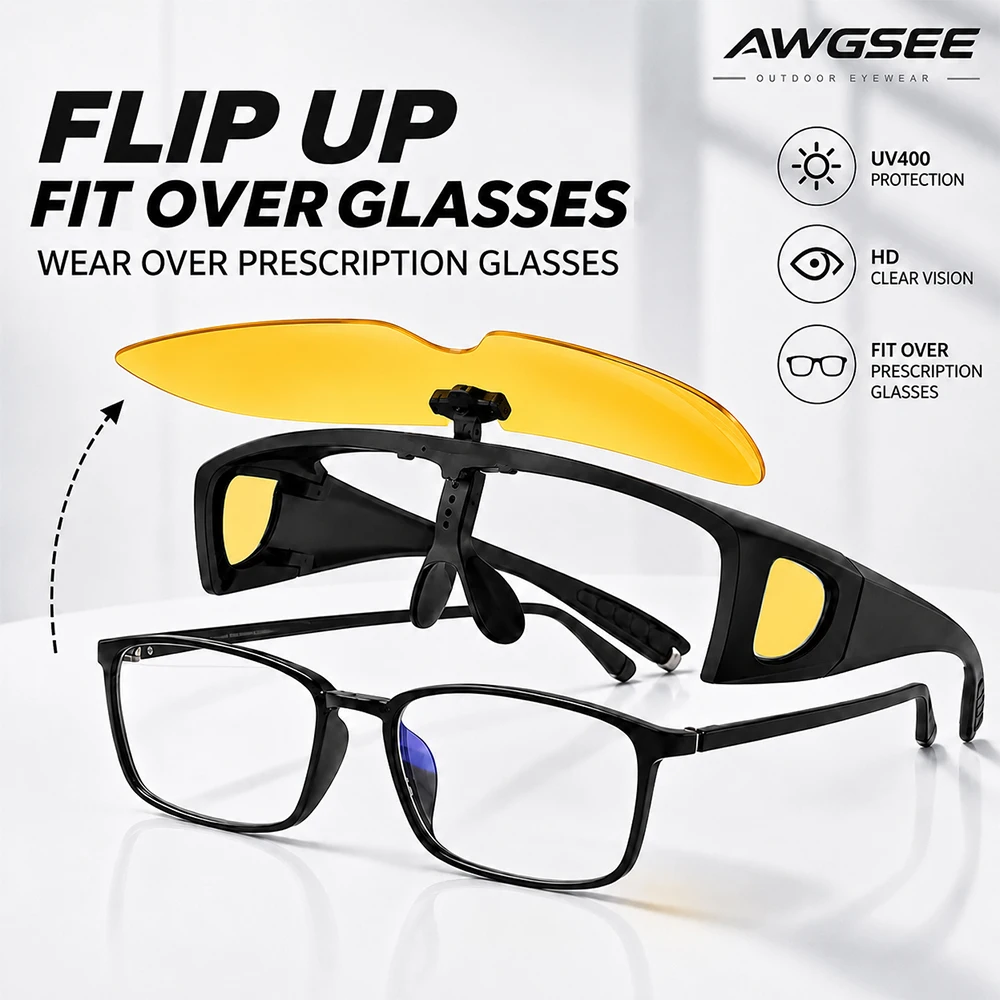 Lunettes de soleil surdimensionnées à clipser sur les lunettes de vue, protection UV400, avec protections latérales, pour hommes et femmes, idéales pour la conduite et la pêche.