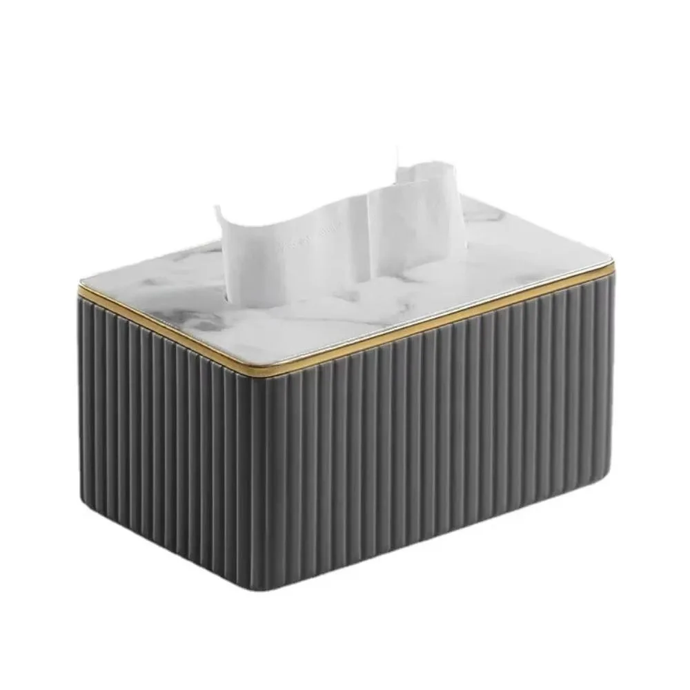 

Vertical Pattern Leather Tissue Box European Style Light Luxury Napkin Holder High-end Ornament Paper Storage Container