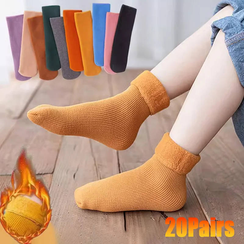 20 Paar dicke warme Wintersocken für Herren und Damen, warme Socken aus Kaschmirwolle, Nylon-Schneesamt-Stiefel, Bodensocken für Zuhause
