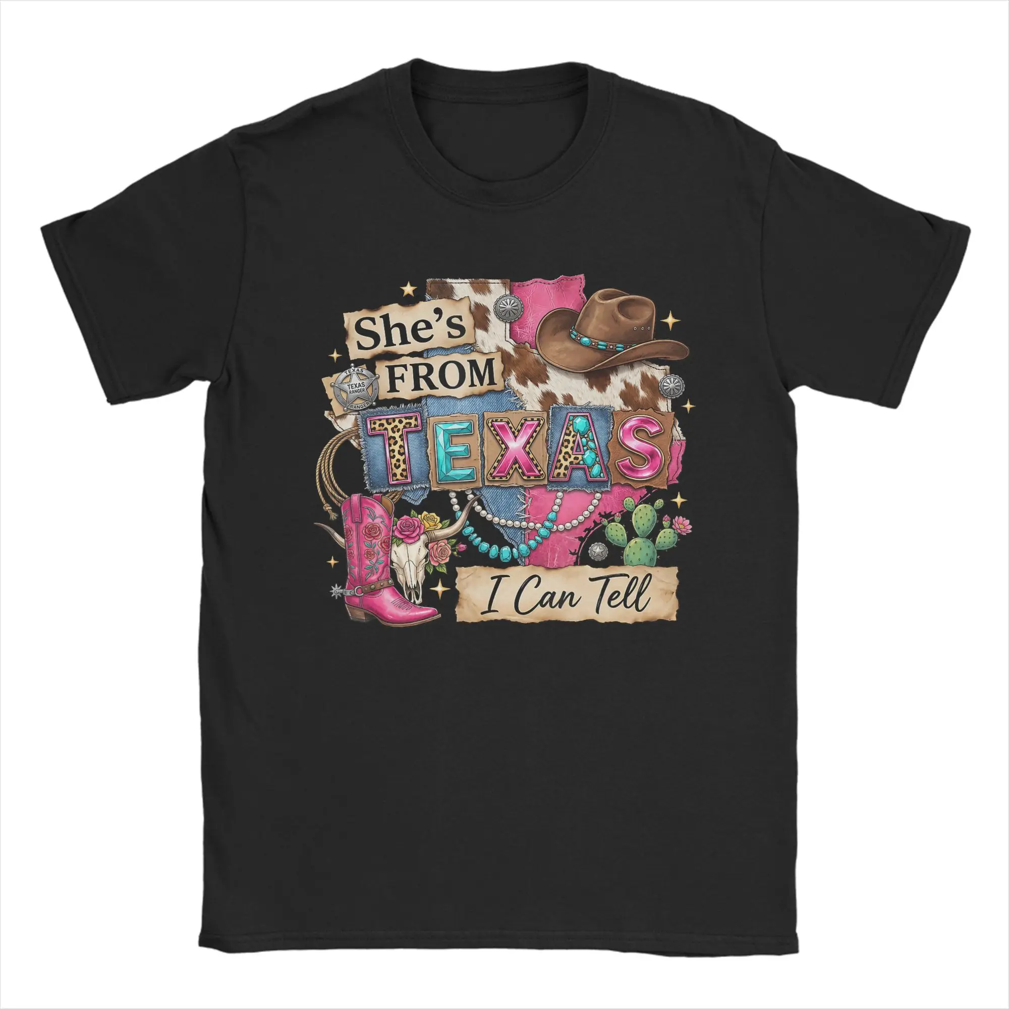 She’s from Texas I Can Tell Vintage Southern Belle Cowhide T Shirt T-Shirts Short-Sleeve Tops Summer Cotton Oversized Tees