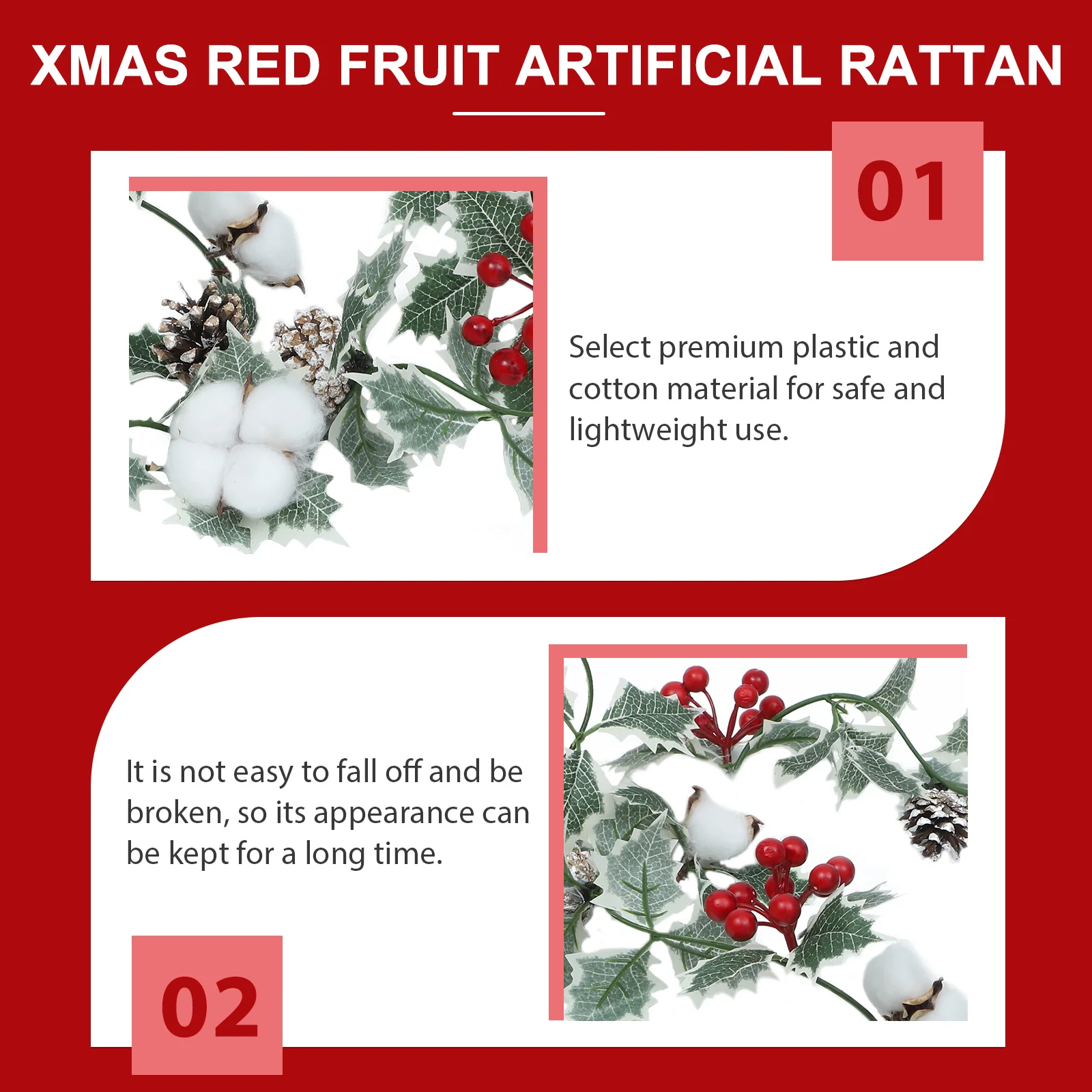 

1Pc Xmas Simulated Rattan Hanging Decor Lifelike Red Cotton Christmas Festive Decoration Simulated Plant Pendant