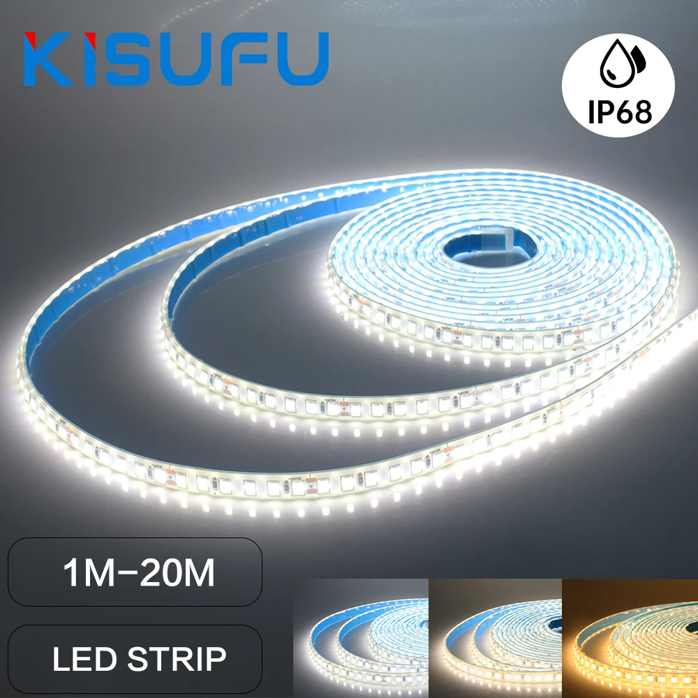12V 24V LED Strip Lights 2835 IP68 Waterproof 20M 15M 10M 5M 1M White Natural Warm 120LEDs/M Adhesive Tape Indoor Outdoor Decor