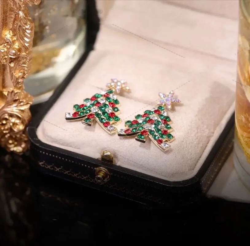 2023 New Sparkling Christmas Tree Earrings for Women Exquisite Multicolor Zircon Dangle Earrings Holiday Jewelry Girlfriend Gift