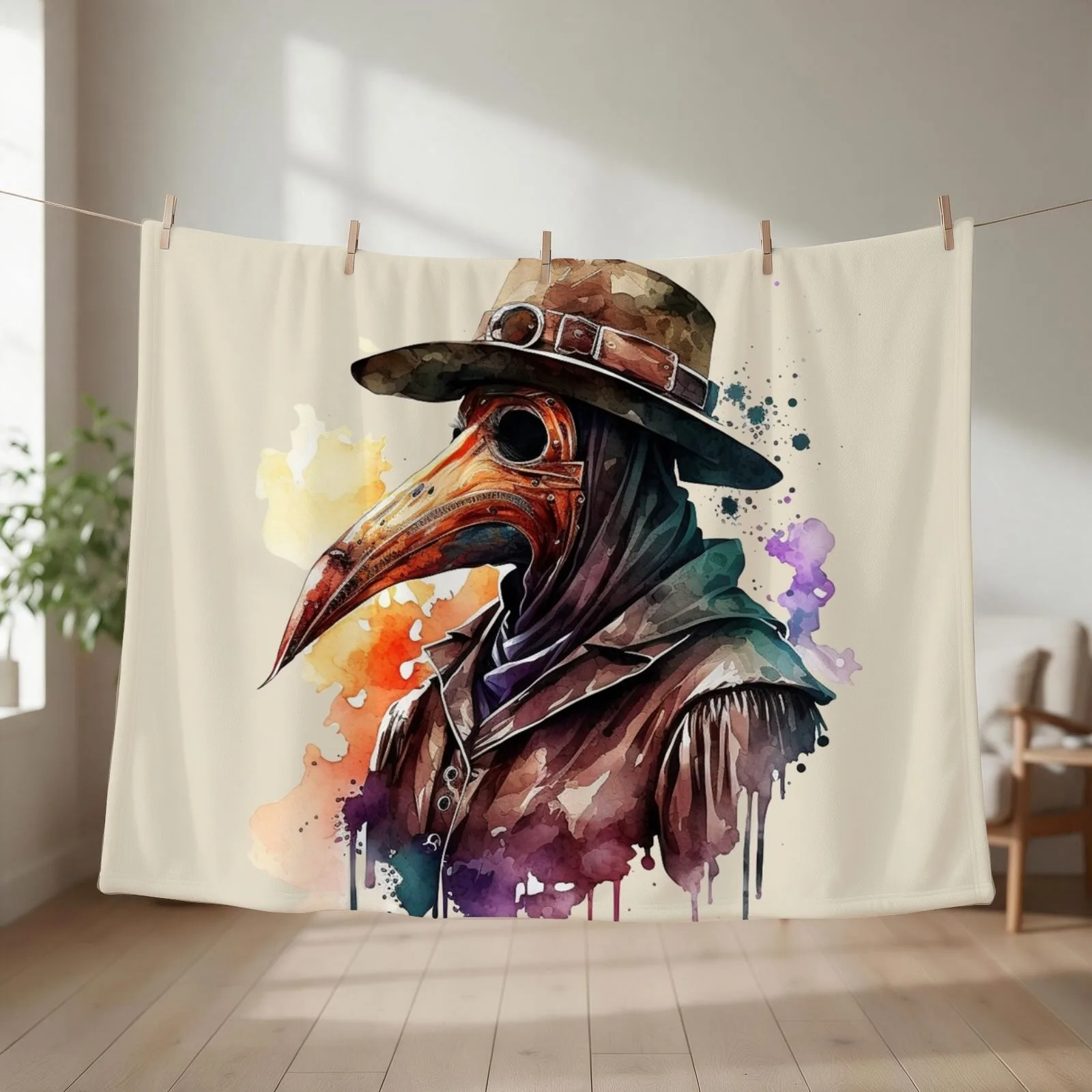 Plague Doctor Mask Design The Healers Visage 1350 Throw Blanket couch cozy soft plush fuzzy picnic outdoor blanket