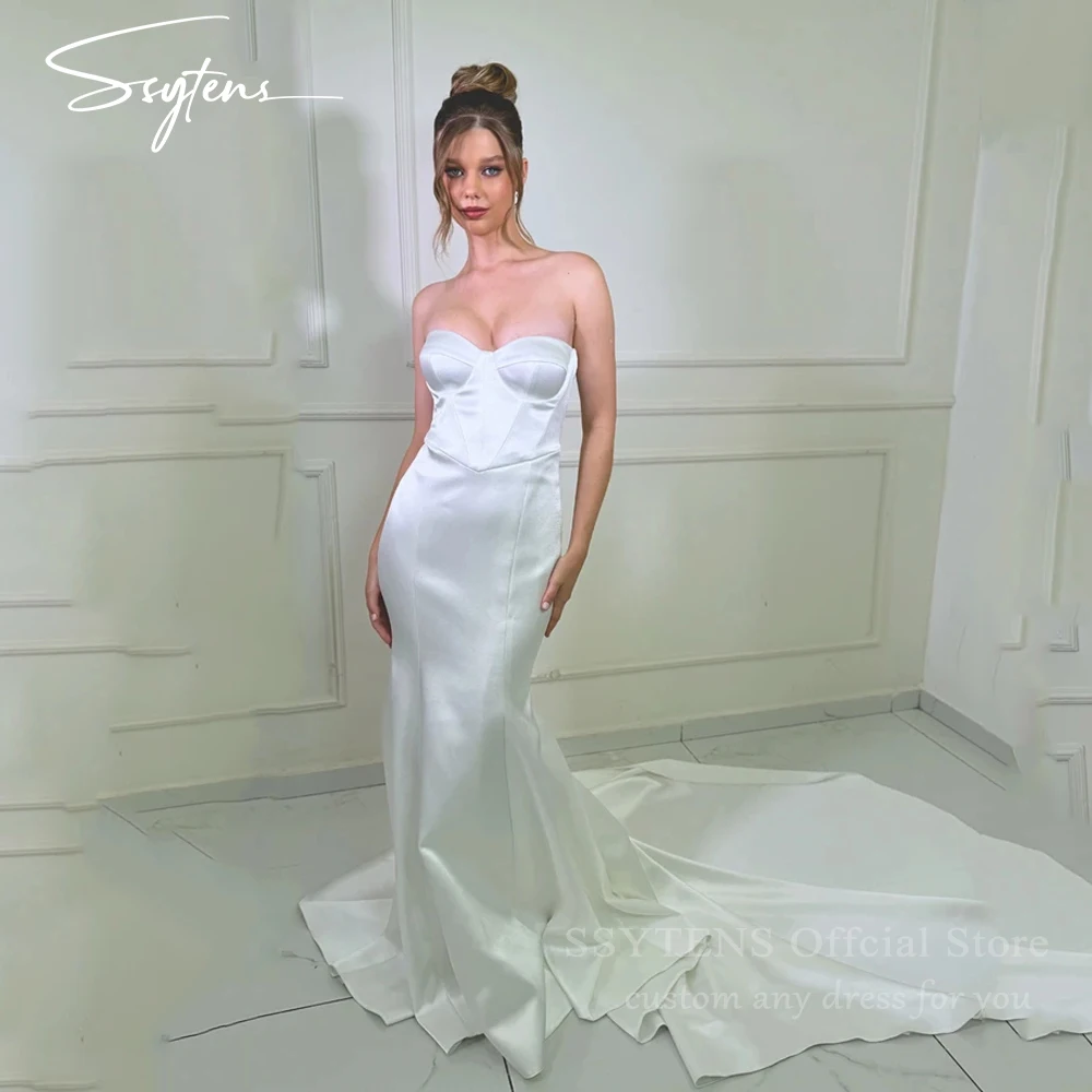 

SSYTENS Mermaid Satin Wedding Dresses Sweetheart Simple Bridal Dresses Sleeveless Western Sexy Long Brides Gowns Customized 2026