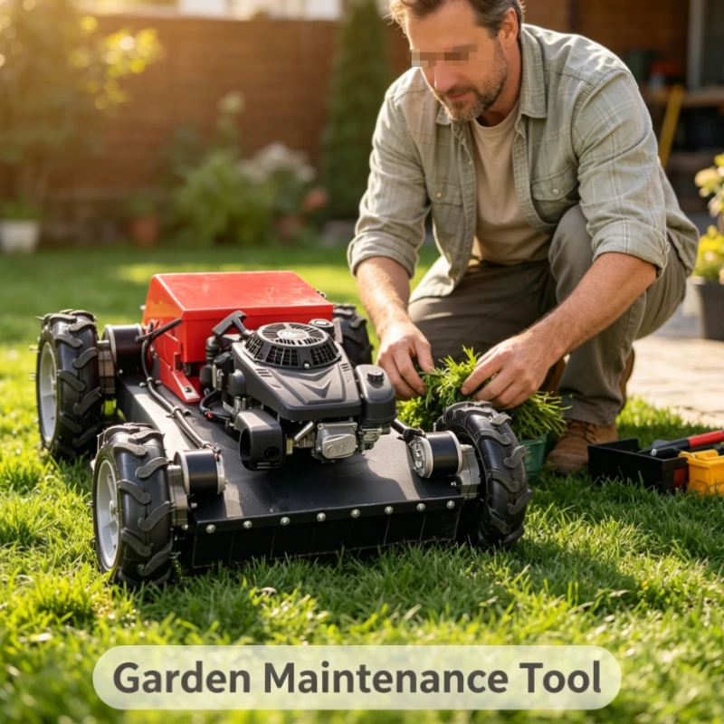 Remote Control Lawn Mower With Engine And Four Wheel Drive For Slope And Orchard Grass Cutting