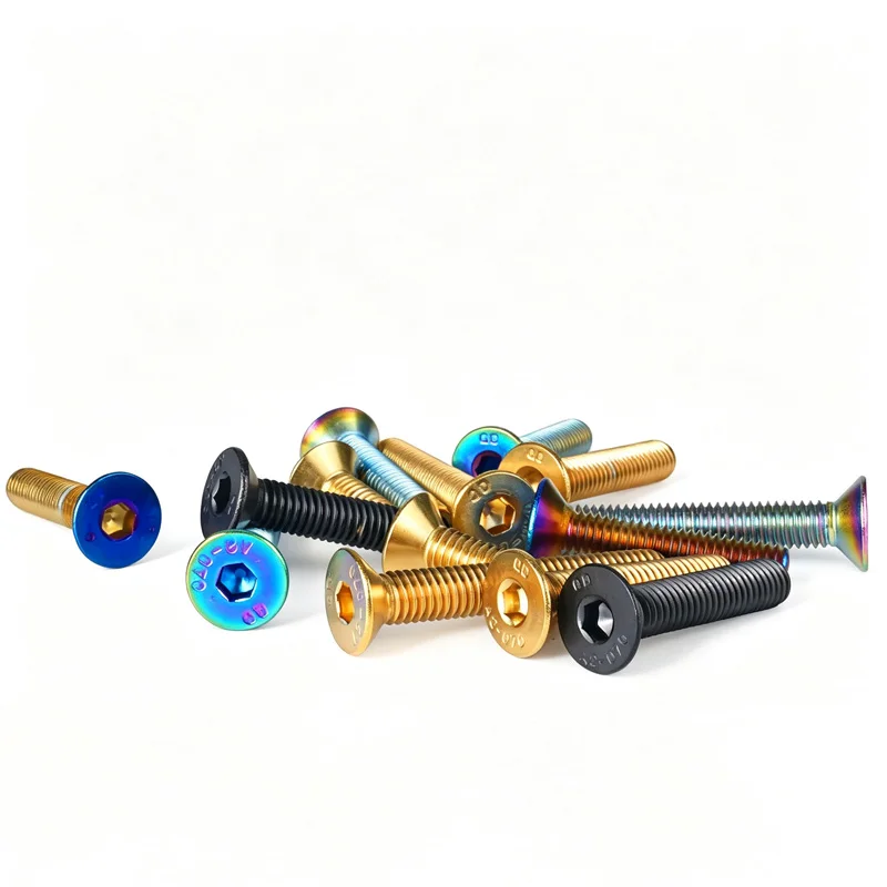 2Pcs M3 M4 M5 M6 Stainless Steel With PVD Titanium Black/Rainbow Gloden/Burn Blue Flat Hex Coutersunk Head Screw For Bicycles