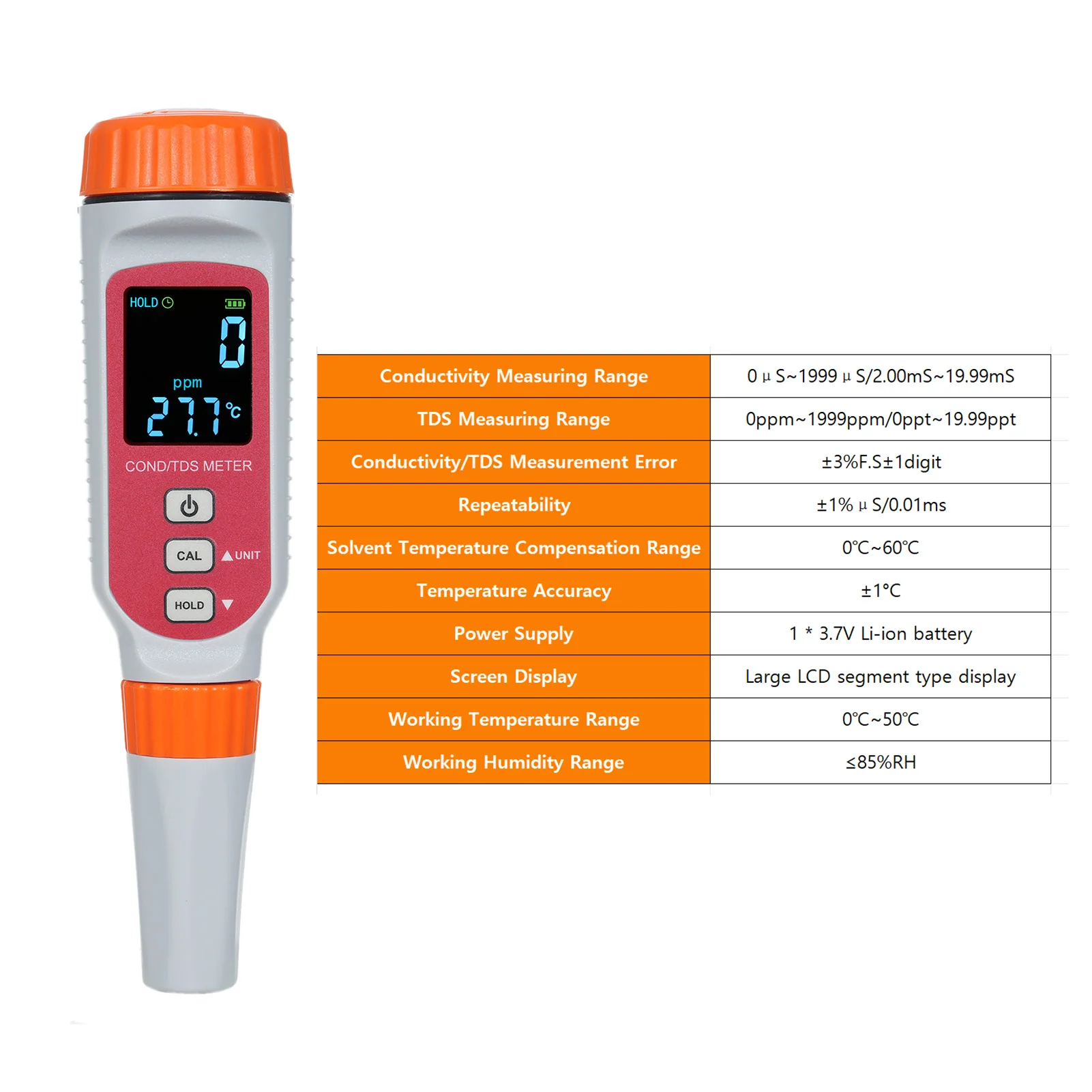 SMART SENSOR 3 IN1 Digital Water Quality Meter COND/TDS/Temp Meter 0~1999ppm/0~19.99ppt Pen Type Conductivity Meter for Aquarium