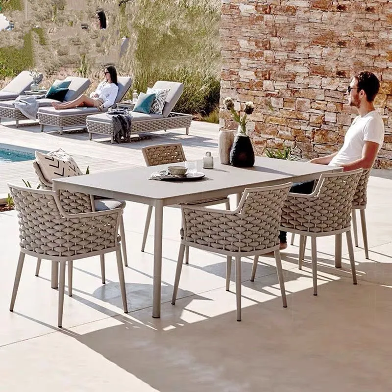 

Modern and Simple Outdoor Rattan Woven Table Chairs Waterproof & Sunproof Made in China for Courtyard Villa Balcony Garden