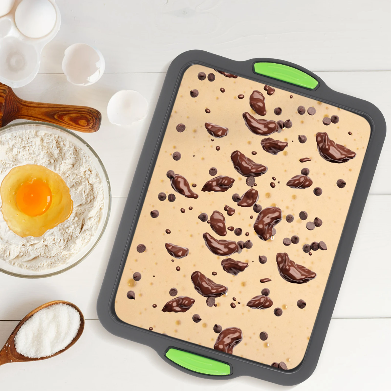 

Silicone Cake Roll Mold Deep Gray Green Handle Non Stick Bread Pan Heat Resistant Baking Oven Tray Portable Storage