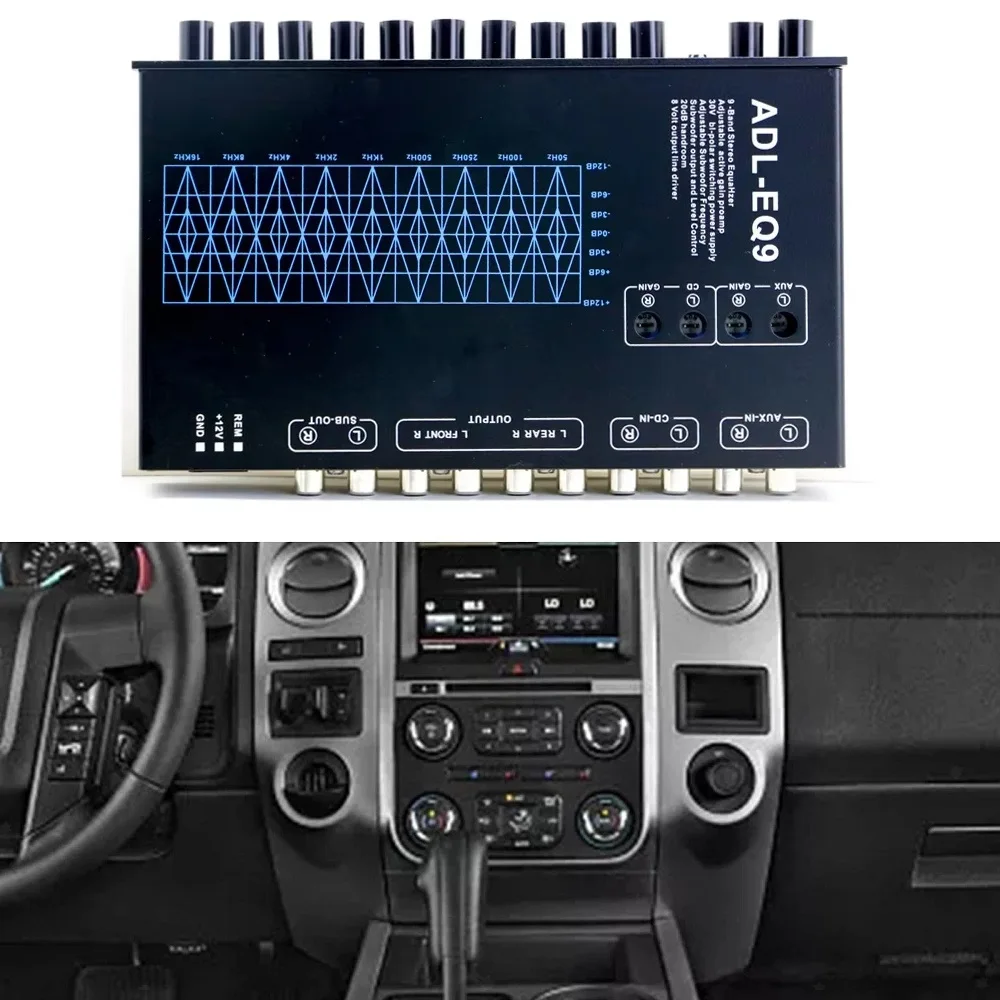 ADL-EQ9 9 Band Car Audio Graphic Equalizer 8V High Voltage Line Driver Front Rear Subwoofer Output 1/2 DIN Stereo Preamp