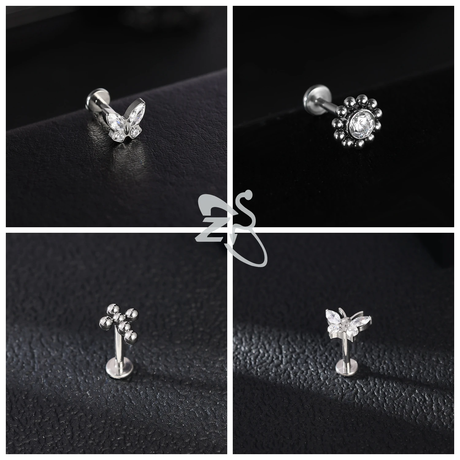 ZS 1 PC G23 Titanium Thread Lip Labret Piercing Women Men 16G Punk Bat Snake Ear Studs Crystal Cartilage Helix Piercings Earring