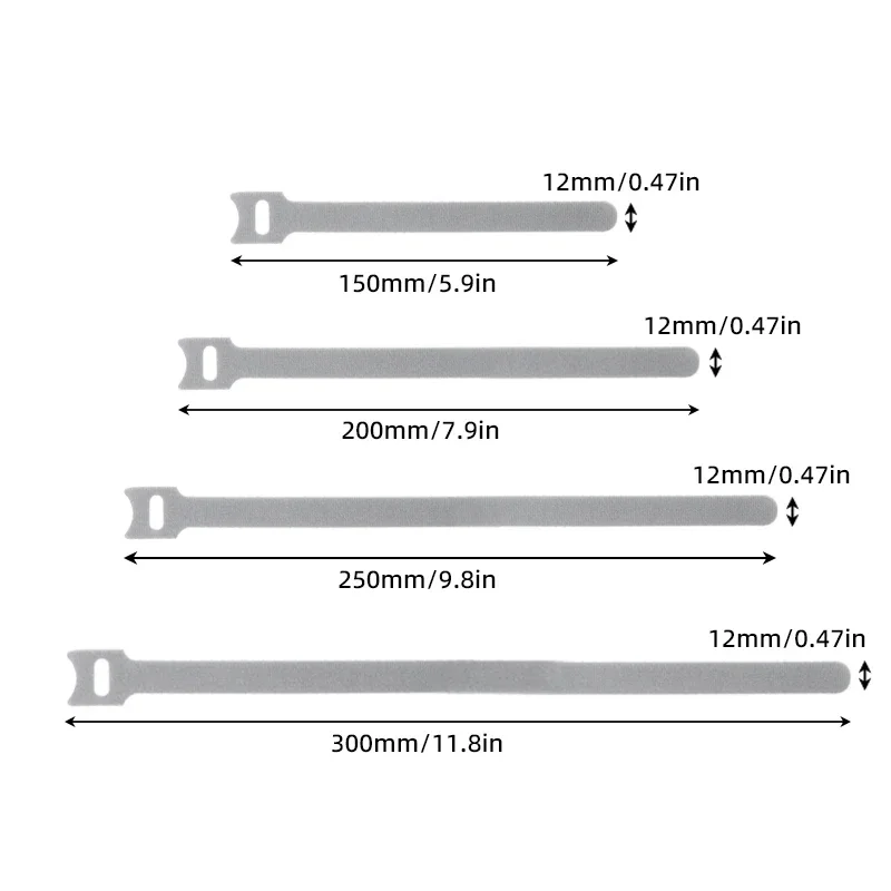 Grey T-type Releasable Cable Ties Plastics Nylon Hook and Loop Wrap Zip Bundle Fastening Straps Detachable Wire Ties Organizer