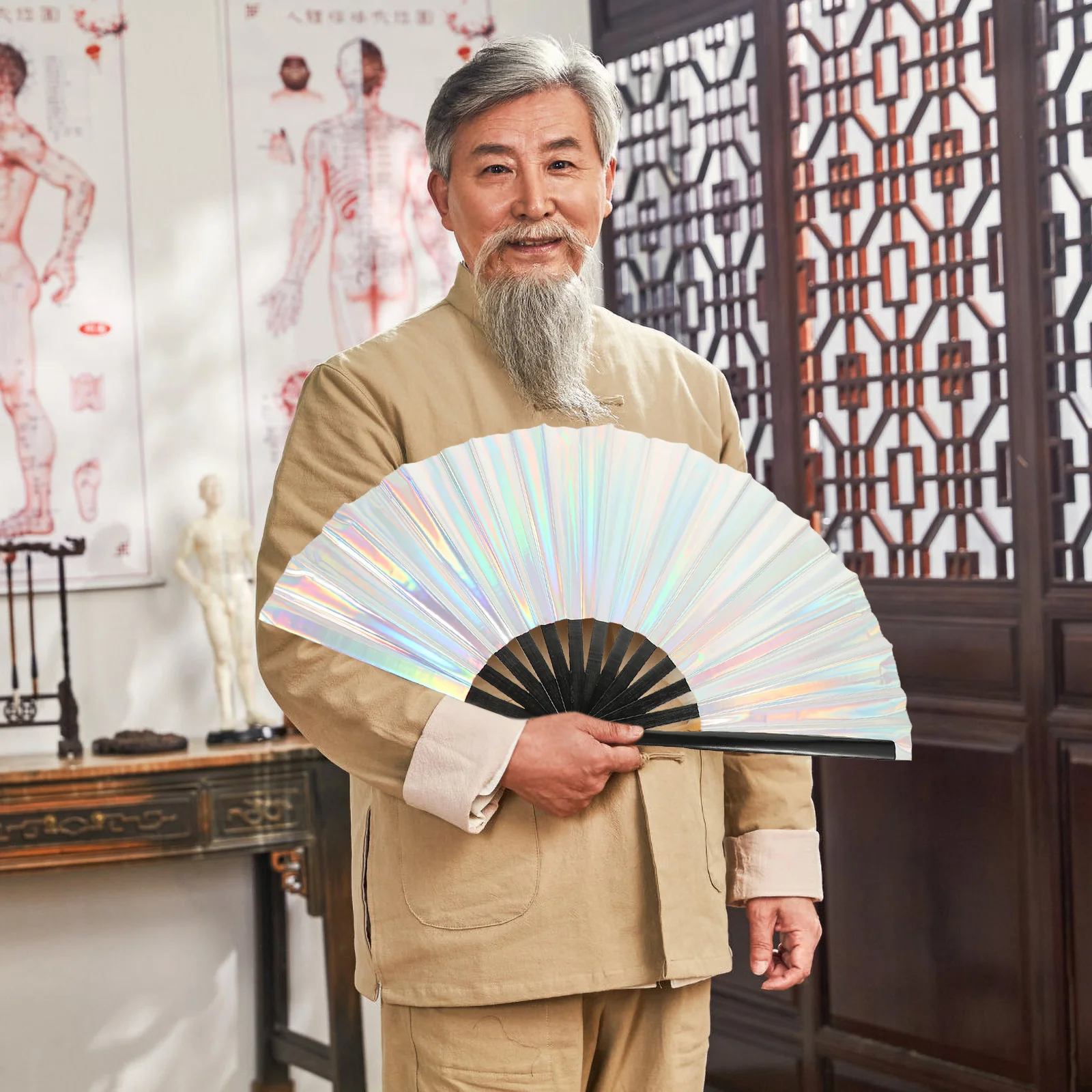 

Portable Folding Hand Fans PVC Bamboo 14 Colors Rave Hand Fan Large Handheld Ideal Outdoor Events Performances Dancing