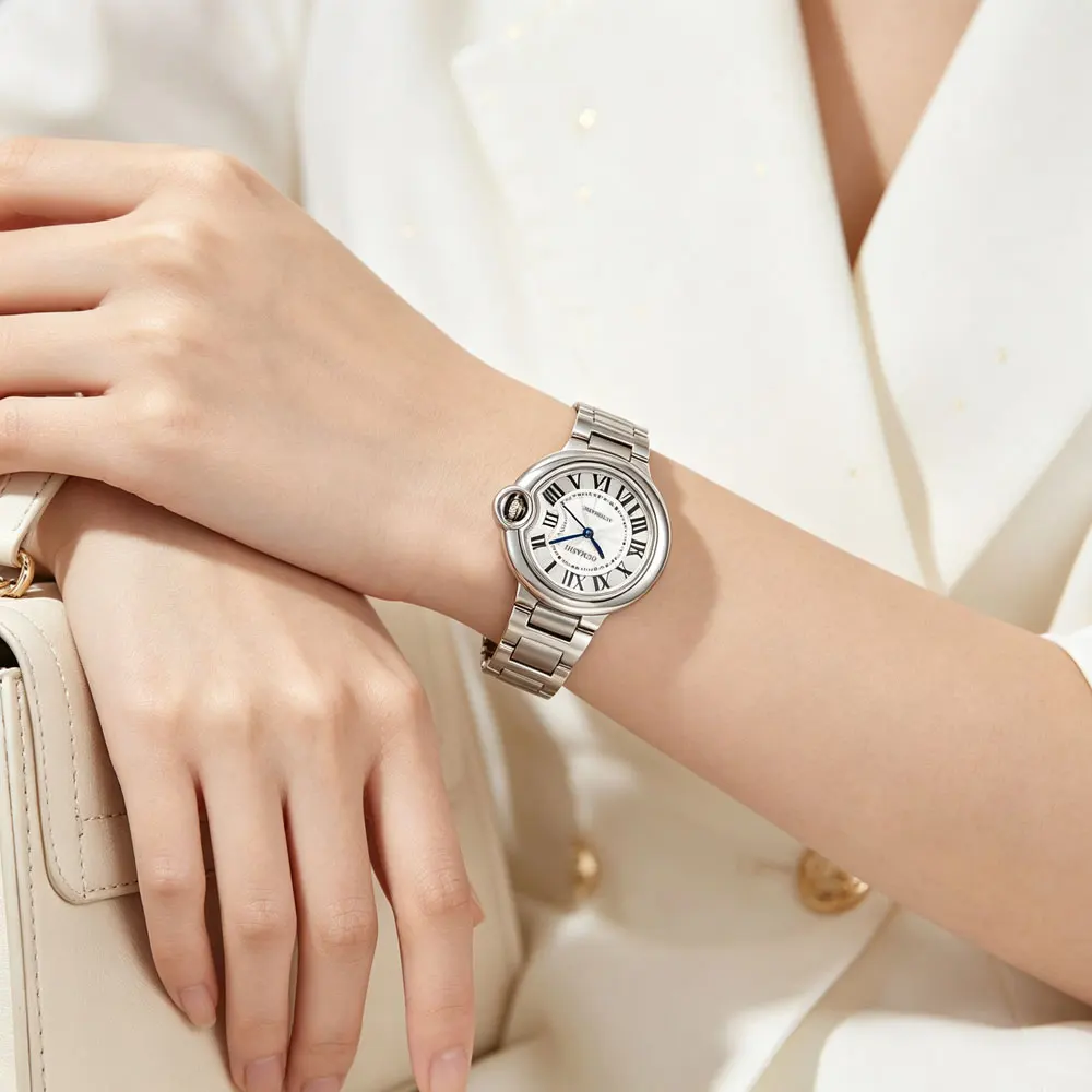 High-end Lady's watch Strength Mineral Glass Balloon Watch Automatic Mechanical Movement Stainless Steel Waterproof Watch Gift