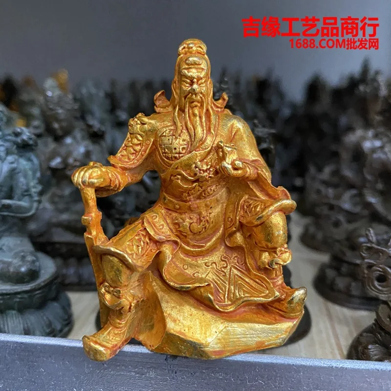 Tibetan-style gilded miniature Buddha statue, four-armed Guanyin, incense burner, home and desktop decoration, gilded Buddha fig